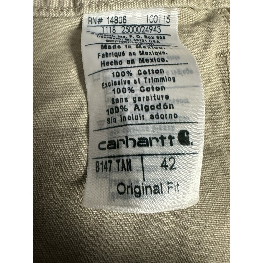 Carhartt Carpenter Canvas Shorts Mens Size 42 B147 TAN Workwear Original Fit - Picture 4 of 9